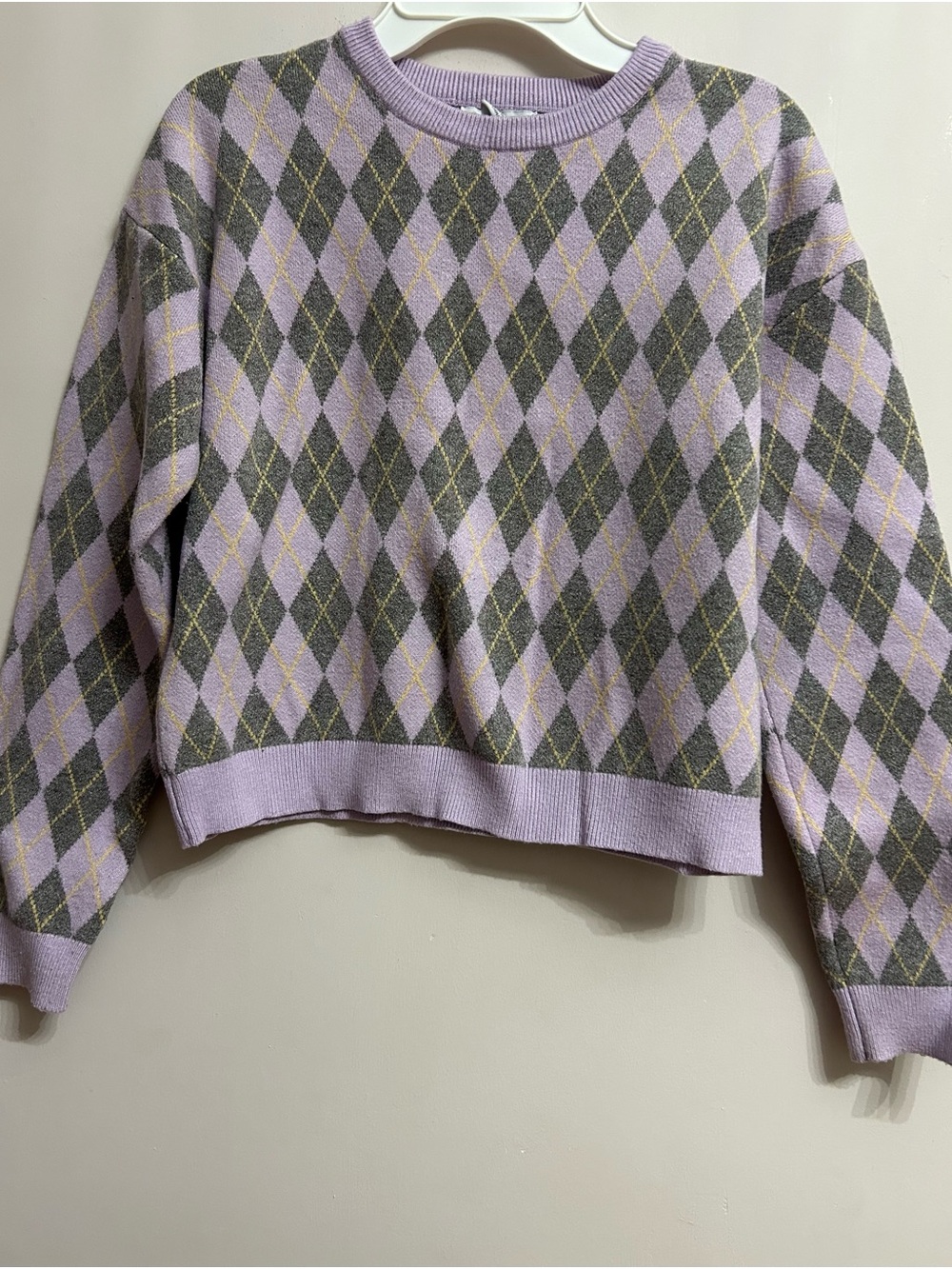 Primark Lavender and Gray Argyle Crewneck Sweater